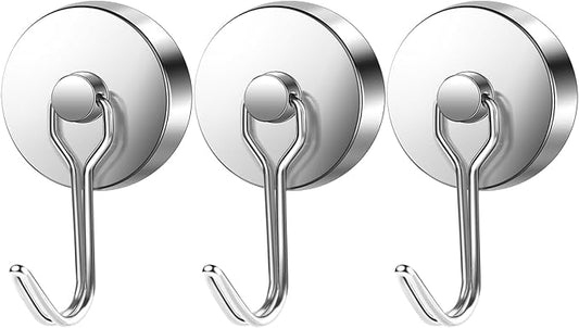 LOVIMAG Hooks, 110lbs+ Magnetic Magnet Hook 2025 Cruise Cabin Ship Essentials Heavy Duty Strong Refrigerator Fridge Hanging for Classroom Beach Vacation Kitchen Grills Home Mug Hanger (3 Pack), Silver