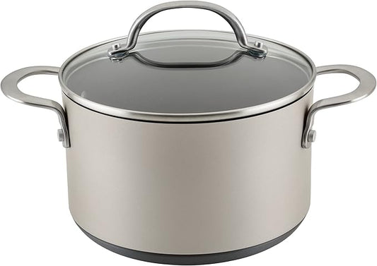 Anolon Achieve Hard Anodized Nonstick Saucepot with Lid, Aluminum, 4 Quart, Silver