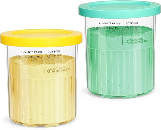 Compatible with Ninja NC500 NC501 Series Ice Cream Makers, 24 oz Ninja Creami Deluxe Pints and Lids, Ice Creami Deluxe Pints, ice creami container,BPA-Free,Dishwasher Safe,2Pack-Blue/Yellow