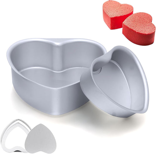 beyonday 2pcs Heart Shaped Cake Pan with Removable Bottom, 4 inch & 6 inch Aluminum Alloy Heart Cake Trays for Birthday Party Wedding Anniversary Baking Mold Cheesecake Pans Kitchen Bakeware