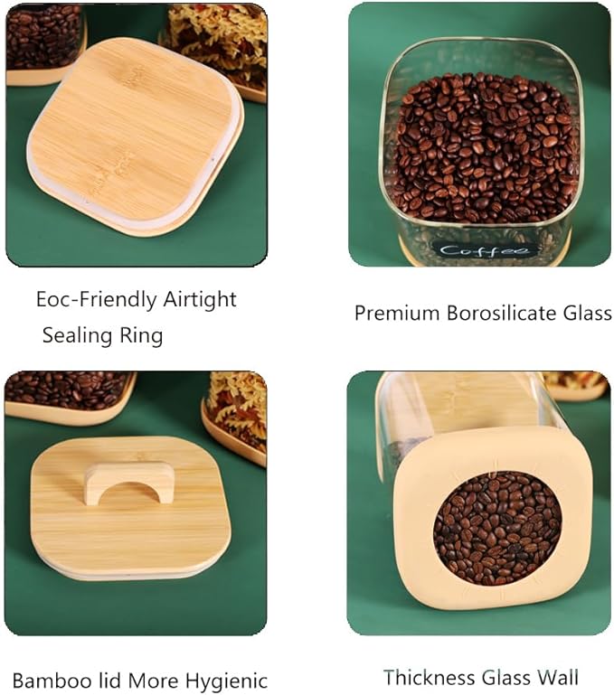 Large Glass Flour and Sugar Containers, Set of 2-100 oz Glass Laundry Pods Containers with Airtight Handle Lids, Square Glass Jars with Bamboo Lids for Laundry Room Organization (Small)