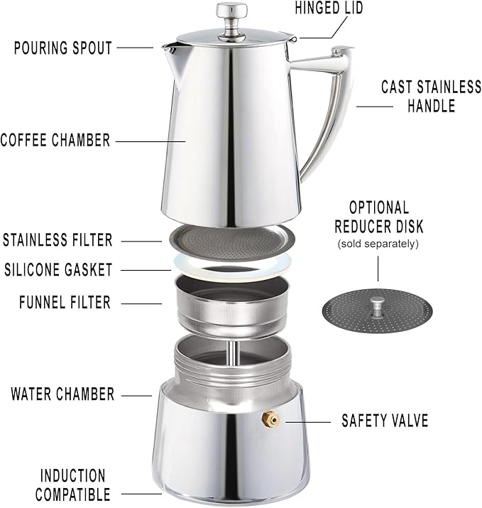 Cuisinox Roma 6-cup Stainless Steel Stovetop Moka Espresso Maker