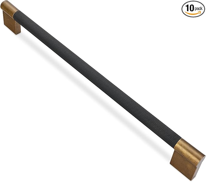 10 Pack 10 inch(254mm) Black & Antique Brass Kitchen Handles - Knurled Cabinet Pulls & Drawer Pulls