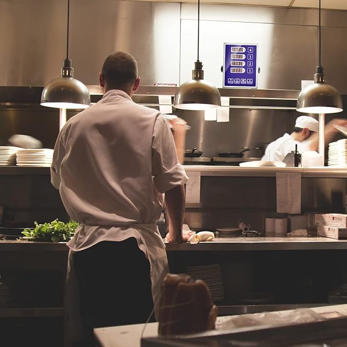 Precision Kitchen Timers for Cooking – 4 Channel Commercial Kitchen Timer Restaurant Kitchen Supplies – Stainless Steel Digital LED Chef Cooking Timer – Reminder Function, Loud Alarm, Blue