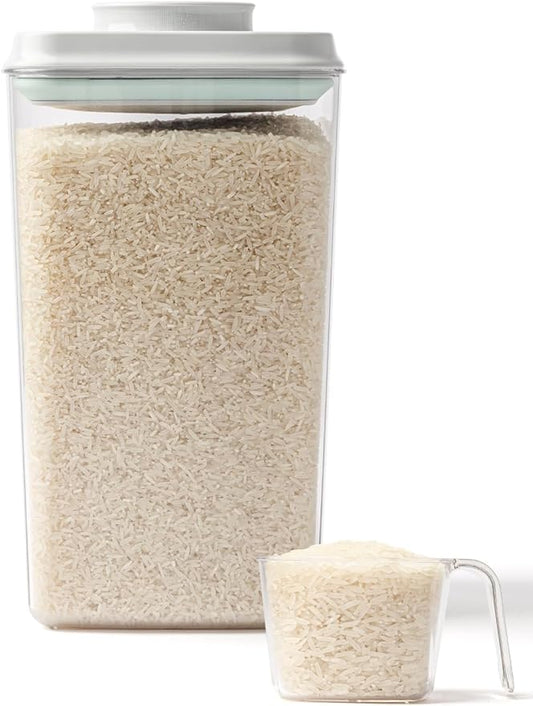 Large Airtight Food Storage Containers with Measuring Cup, 4L Airtight Pop Top Rice Storage Container 6.06 lbs(2.75kg), BPA-Free Plastic Cereal & Grain Canister Flour Dispenser