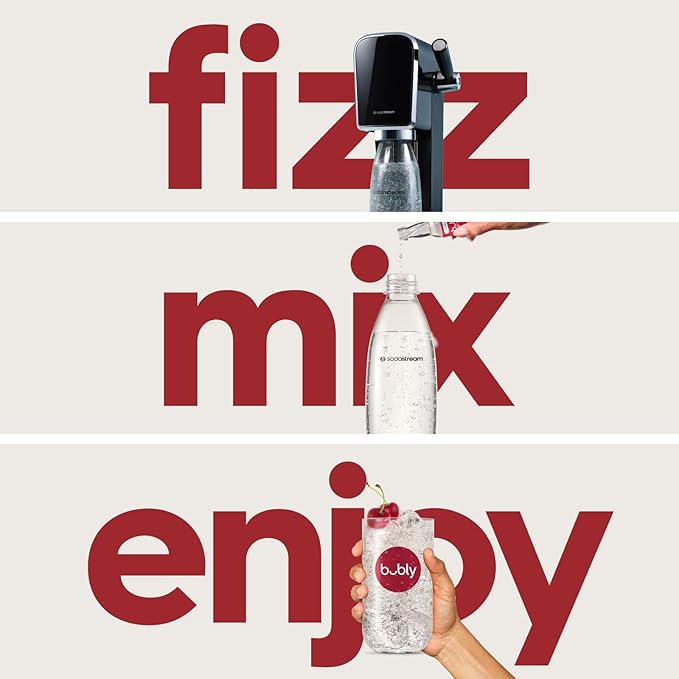 SodaStream - ART Sparkling Water Maker | VALUE BUNDLE | CQC CO2 system | Includes 2x CO2 Cylinders, 2x 32 Fl Oz Dishwasher Safe Bottles, 2x Bubly Flavor Drops | Combine with Flavors | Mandarin Red