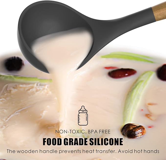 Silicone Cooking Utensils Kitchen Utensil Set - 446°F Heat Resistant Silicone Kitchen Utensils Set, Spatula,Turner Tongs, Spoon, Brush, Whisk,Kitchen Gadgets for Nonstick Cookware, BPA Free (Gray)