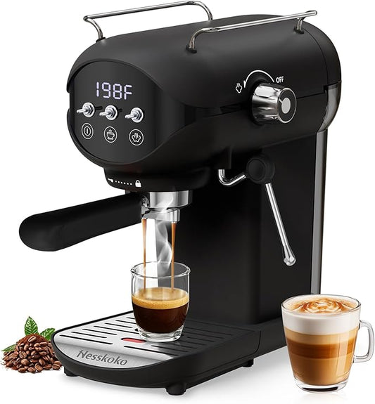 Espresso Machine with Steam Milk Frother Semi Automatic 20 Bar Compact Black with Toggle Switch for home Cafetera Espresso, Latte, Cappuccino, Americano, Macchiato