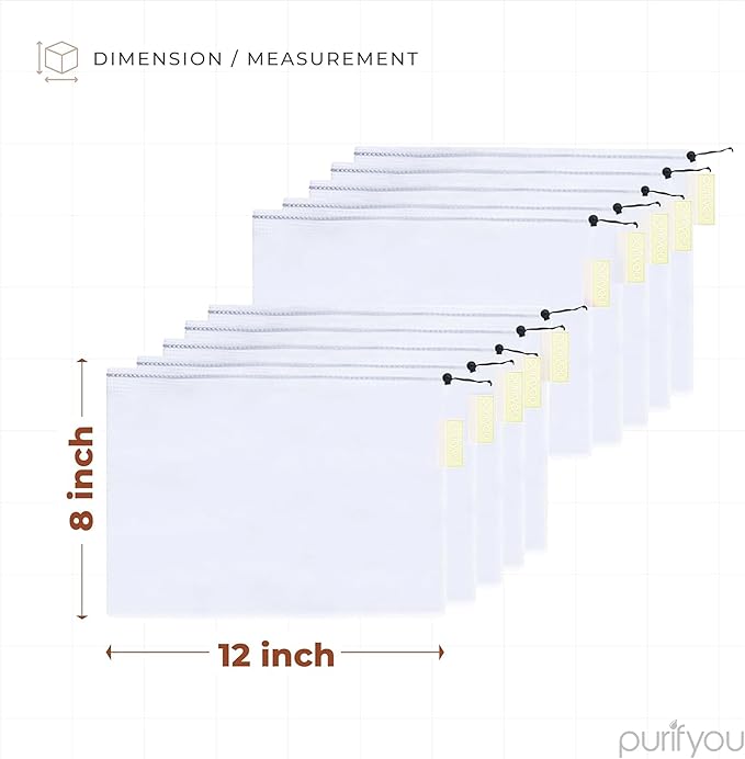 purifyou Set of 10 Reusable Mesh Produce Bags - Heavy Duty, Washable Farmers Market and Storage for Fruits, Vegetables, Groceries, Kitchen, and Home (Small)