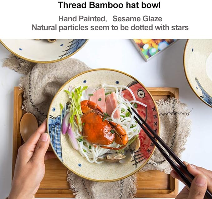 NJCHARMS Ceramic Japanese Ramen Noodle Soup Bowl, 2 Sets (6 Piece) 60 Ounce, with Matching Spoon and Chopsticks for Udon Soba Pho Asian Noodles, Red