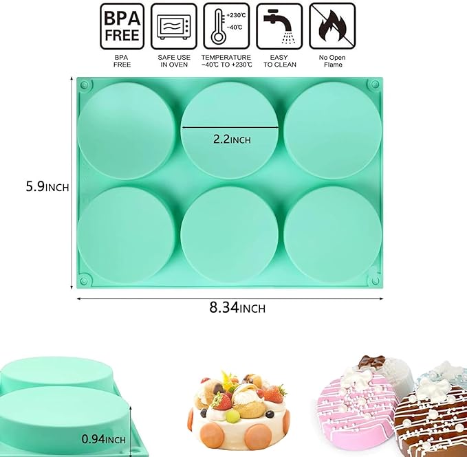 3Pcs Muffin Top Pan,Round for Baking,Non-Stick Silicone Baking Mold for Cupcakes,6-Cavity Silicone Egg Molds for Breakfast Sandwiches,Pudding,