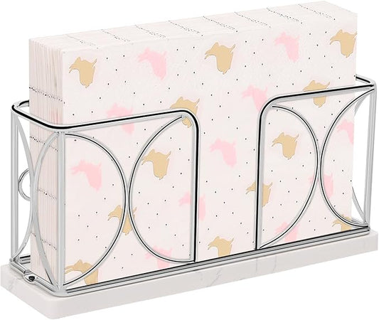 Napkin Holder with Marble Base, Guest Towel Paper Dispenser for Table, Modern Metal Napkin Stand, Ideal for All Bathroom Vanity, Kitchen Decor Accessories (Chrome, 4 Inch)