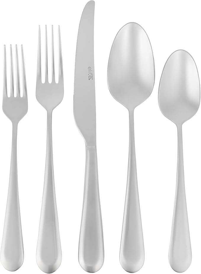 Gibson Elite 20 Piece Flatware Mirror Polish Silverware Set - Stainless Steel Utensils - Forks, Spoons, Knives