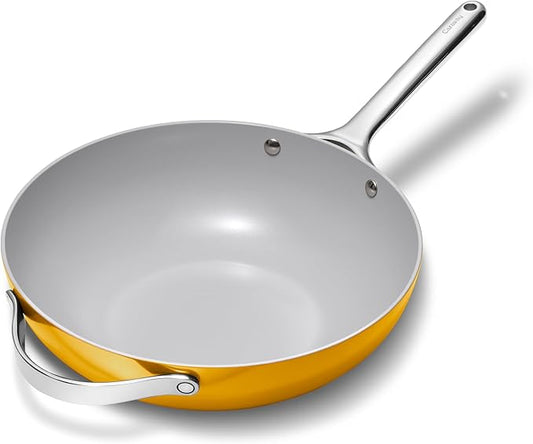 Caraway Non-Stick Stir Fry Pan - 12” Wok-Inspired Pan - Free From Forever Chemicals - High-Sloped Walls - Stainless Steel Handles - Marigold