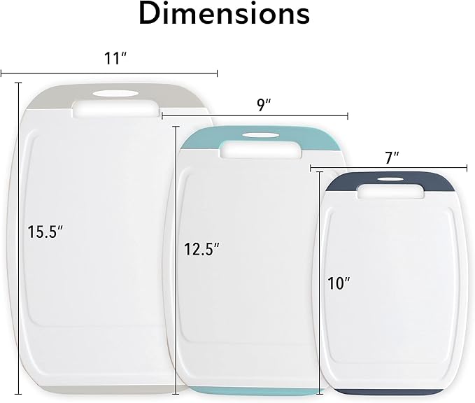 Neoflam Microban Protection Cutting Board 3 Piece Set, Stain & Odor/BPA Free, Reversable Board, Upgraded Larger Juice Groove, Non-Slip EZ Grip Handle, Dishwasher Safe,Grey