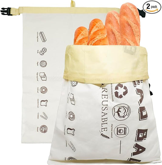2 Pack Beeswax Bread Bags for Homemade Sourdough,Cotton Beeswax Bags for Bread Storage,Reusable Food Storage Bag For Keeping Fresh(White,13x17in)