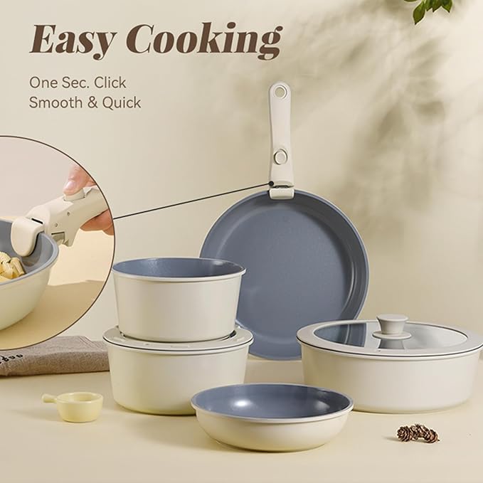 Pots and Pans Set, Nonstick Detachable Handle Cookware Set, Induction Kitchen Cookware Set with Removable Handle, Healthy Non Stick Cookware, Dishwasher ＆ Oven Safe, PFOA Free