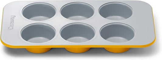 Caraway Nonstick Ceramic 6 Cup Muffin Pan – Non-Toxic, PTFE & PFOA Free – Oven Safe – Aluminized Steel Core – Small Muffin Pan for Baking Cupcakes, Muffins & More - Marigold