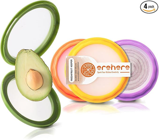 4-Piece Airtight Food Storage Containers Set – Avocado Saver, Onion Keeper, Silicone Kitchen Organizers for Fridge, Reusable & Leak-Proof to Lock in Freshness