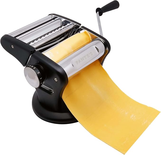 Fante’s Supreme Pasta Maker, Compact Manual Noodle Press Machine with Non-Slip Suction Base for Fresh Homemade Pasta, Ravioli, Since 1906