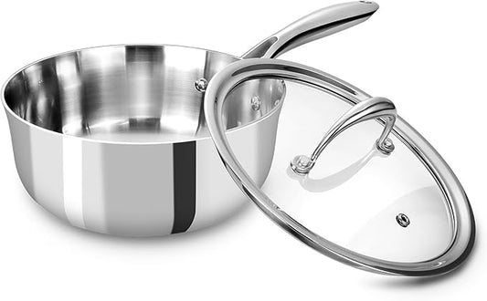 KEAWELL K3 Premium 2-Quart Tri-Ply Stainless Steel Saucepan with Lid, Induction & Oven Safe up to 600°F, Even Heating, Professional Cookware for All Stovetops (2-Qt)