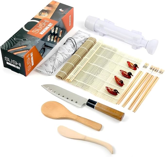 Sushi Making Kit for Beginners Sushi Bazooka Maker with Bamboo Mats, Sushi Knife, Paddle, Spreader and Chopsticks Sushi Making Tools Easy Sushi Maker Set DIY Sushi Roller Machine Tool Kitchen Utensil