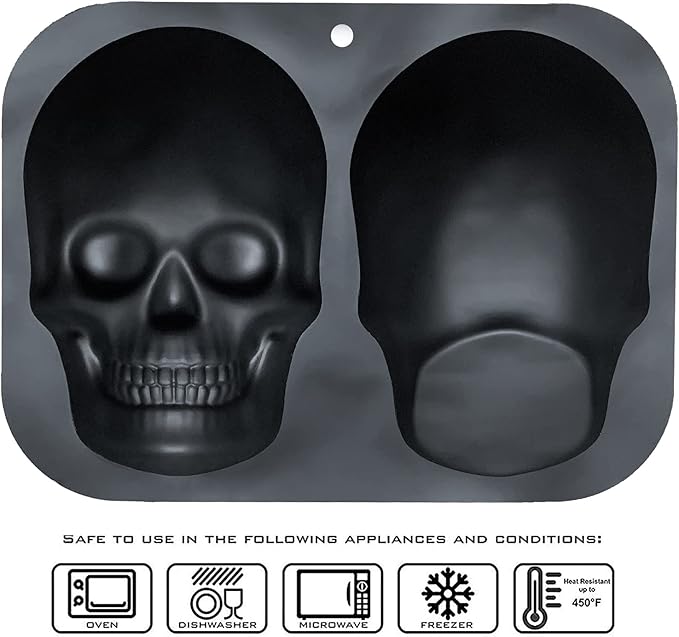 JETKONG Extra Large Silicone Skull Cake Mold Haunted Skull Baking Cake Pan for Halloween and Birthday Party