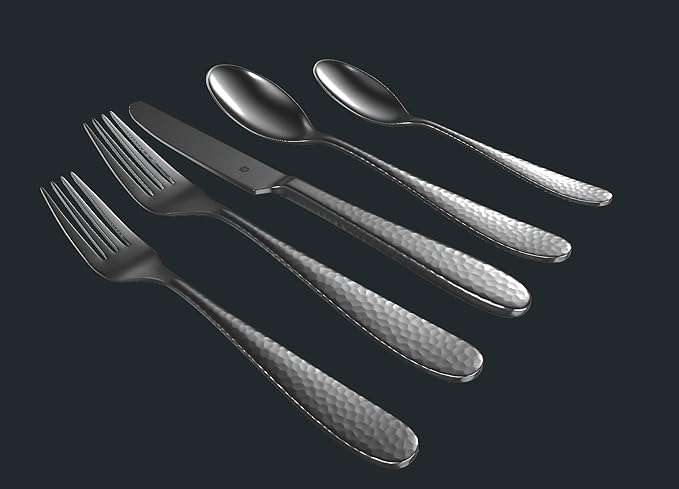 Matte Silverware Set, 18/10 Stainless Steel Satin Flatware, Modern Brushed Finish Cutlery, Dishwasher Safe & Durable, Built to Last (40-Piece, Fidenza Hammered)