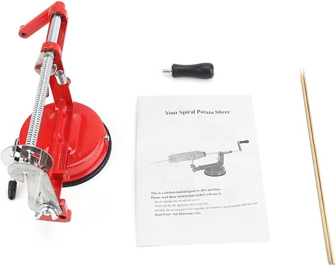 Potato Spiral Cutter, Twisted Potato Slicer Stainless Steel French Fry Cutter Hand Crank Curly Fries Potato Cutter with Suction Base for Potato