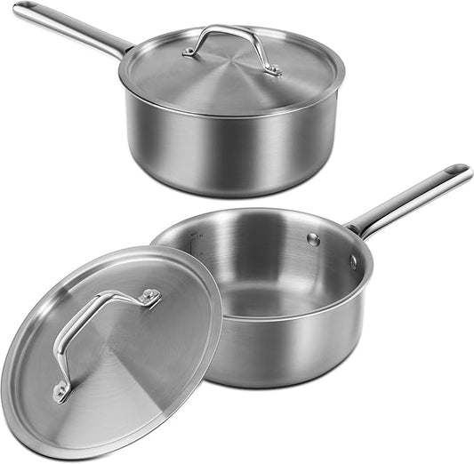 Saucepan Set with Lids,3-Ply Stainless Steel 1.5QT and 3QT Cooking Pot,Professional Grade Cookware,Induction Compatible