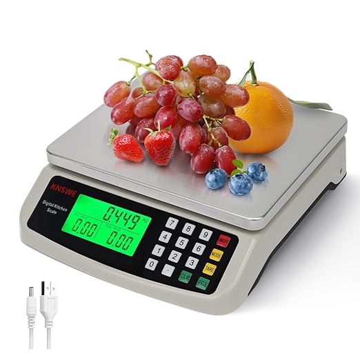 Commercial Food Scale 40KG Large Digital Kitchen Scale Baking Cooking Bread Meat Weight Price Computing Scale Stainless Steel Parts and Coins Counting Scale for Deli Stores Tare Function