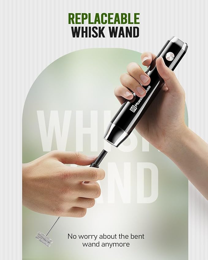 Maestri House Rechargeable Milk Frother with Stand, LunaFro Handheld Electric Foam Maker Waterproof Detachable Stainless Steel Whisk Drink Mixer Foamer for Lattes, Cappuccino