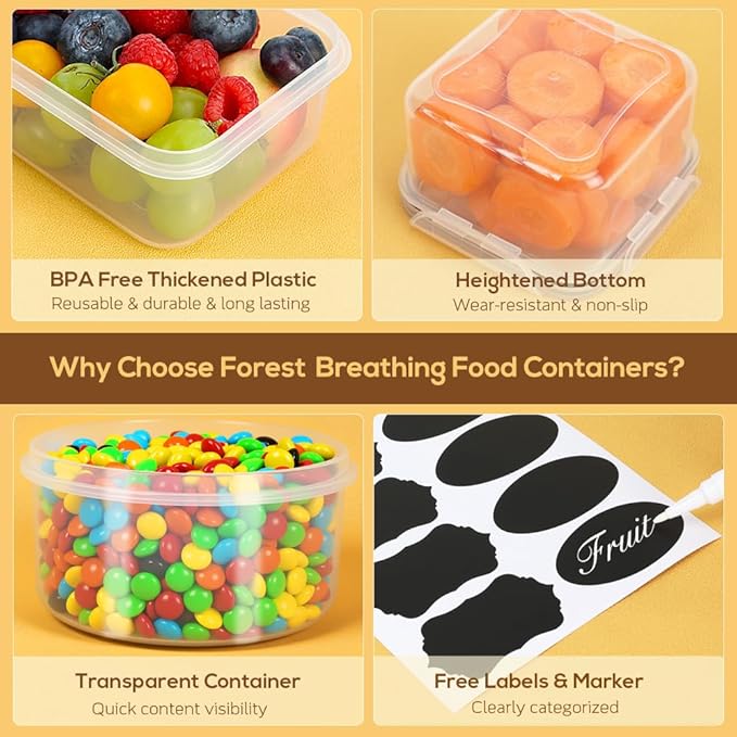 50 PCS Food Storage Containers with Lids, Clear Stackable Airtight Leakproof Reusable Plastic Meal Prep Container Set for Kitchen Storage/Lunch, Fridge/Microwave Safe with Labels&Pen