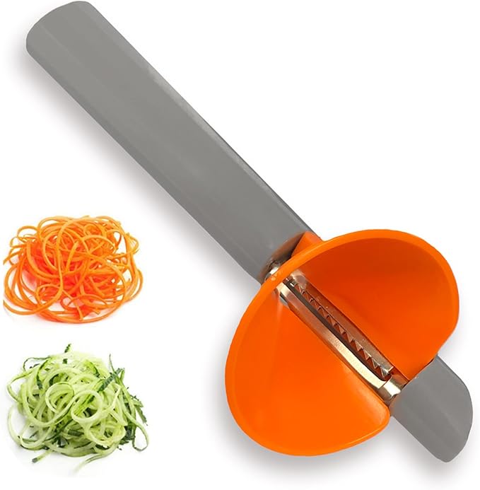 Cheer Collection Handheld Vegetable Spiralizer, Stainless Steel Rotary Vegetable Peeler with Non Slip Handle, Veggie Cutter Julienne Peeler for Carrots Zucchini
