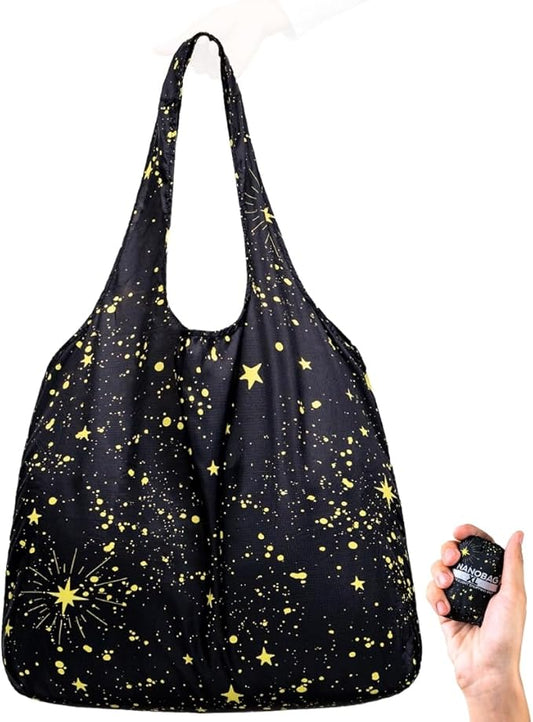 Nanobag Ultra-Lightweight Heavy Duty Foldable Tote for Women & Men, Reusable Grocery & Travel Bag, Packable Collapsible Compact Market Essential (XL Stars)