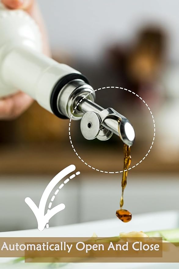 LYEOBOH Oil Dispenser for Kitchen, Olive Oil Dispenser Bottle with Non Drip Spout - 17 OZ Ceramic Vinegar Dispenser Bottle, Easy to Use for Kitchen Gadgets, Frying, BBQ, White