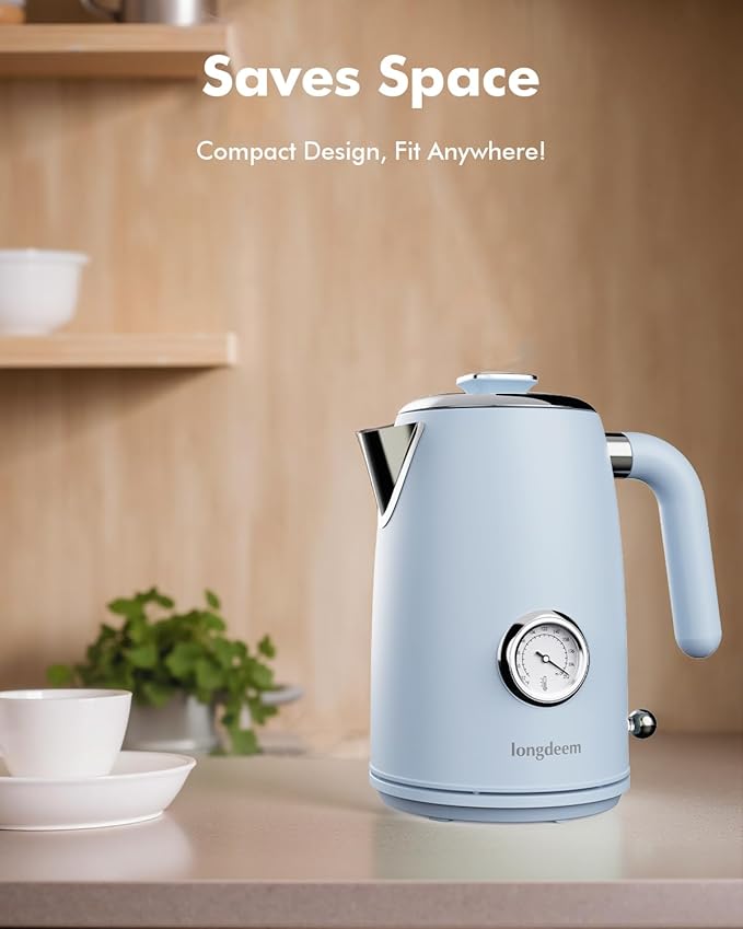 LONGDEEM 1L Small Electric Kettles Stainless Steel, Portable Travel Mini Hot Water Boiler Heater, Cool Touch Teapot, Auto Shut-Off & Boil-Dry Protection for Cooking, Business Trip and More, Blue