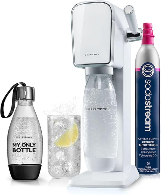 SodaStream - ART Sparkling Water Maker | STARTER KIT | CQC CO2 system | Includes 1x CO2 Cylinder, 1x32 & 1x16 Fl Oz Dishwasher Safe Bottles, 1x Bubly Flavor Drop | Combine with Pepsi Flavors | White
