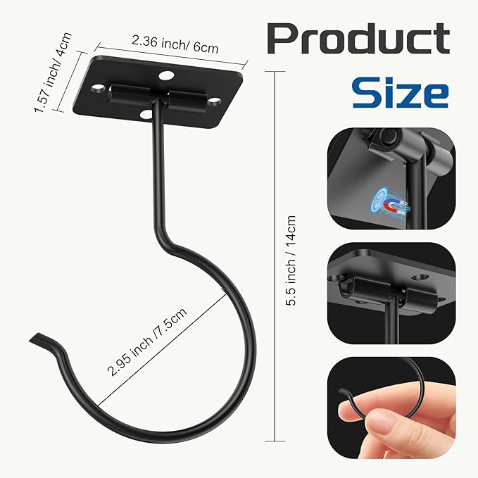 2 Pack Space-Saving Banana Hooks, Foldable Magnetic Under Cabinet Banana Hanger with Heavy-Duty Adhesive & Screw-in Mounts, Supports up to 13 lbs, Black Banana Holders