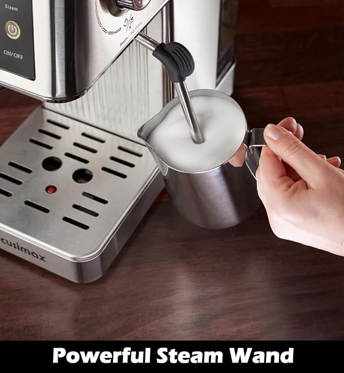 CUSIMAX Espresso Machine 20Bar Compact Coffee Machine with Powerful Steam Wand for Latte & Cappuccino, Stainless Steel Espresso Maker with 34oz Remevable Water Tank