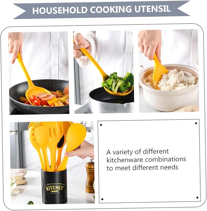 Silicone Kitchenware Non-stick Cooking Utensils with Storage Bucket Heat Resistant Kitchen Tools for Frying Braising Stirring Dishwasher Safe Cooking Supply
