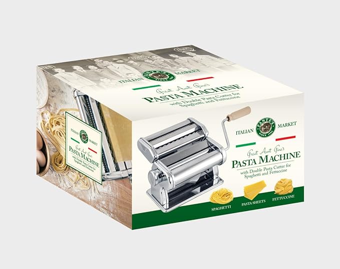 Fante’s Double Cutter Classic Pasta Maker, Hand-Crank Noodle Press with Adjustable Thickness Settings for Fresh Homemade Pasta, Dumplings