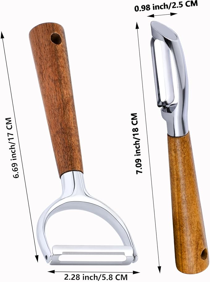Vegetable Peeler for Potato, Apple, Fruit, Carrot, Veggie, kitchen, Y-Shaped and I-Shaped Peelers with Acacia Wood Ergonomic Non-Slip Handle(2PCS)