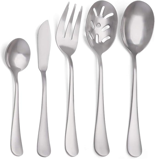 5-Piece 18/0 Stainless Steel Serving Set, sharecook Large Hostess Set with Round Edge, Mirror Finished,Dishwasher Safe