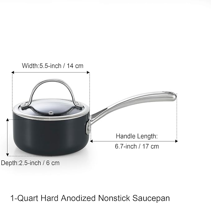 Cooks Standard 1-Quart Saucepan Hard Anodized Nonstick with Glass Lid, Cooking Sauce pot Milk Pan, Black