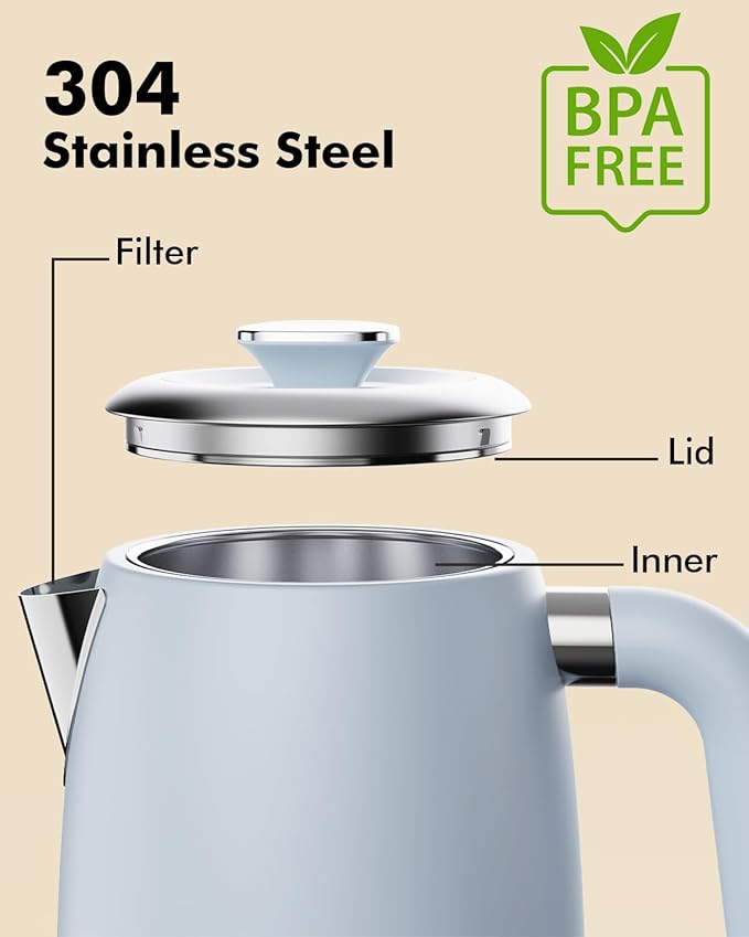 LONGDEEM 1L Small Electric Kettles Stainless Steel, Portable Travel Mini Hot Water Boiler Heater, Cool Touch Teapot, Auto Shut-Off & Boil-Dry Protection for Cooking, Business Trip and More, Blue