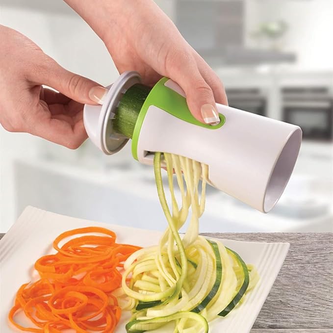 Joyzan Handheld Spiralizer Vegetable Slicer, Veggie Zoodles Spiral Cutter with Container Onion Spaghetti Maker Spiral Adjustable Salad Cucumber Zucchini Noodles Carrot Low Carb Vegan Meals Pasta Fruit