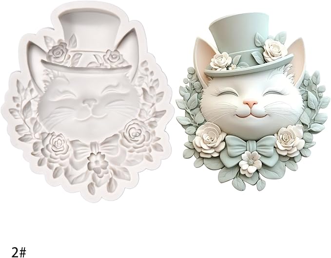 (Four-piece set) Cat with a hat, sitting elephant, sausage dog, DIY silicone mold, cake chocolate mold, wedding cake decoration tool, soft cake