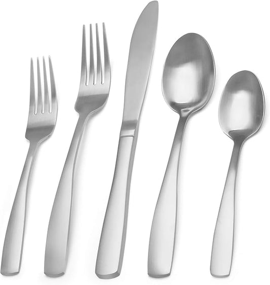 Matte Silverware Set, Bysta 20-Piece Stainless Steel Flatware Set, Kitchen Utensil Set Service for 4, Tableware Cutlery Set for Home and Restaurant, Satin Finish, Dishwasher Safe