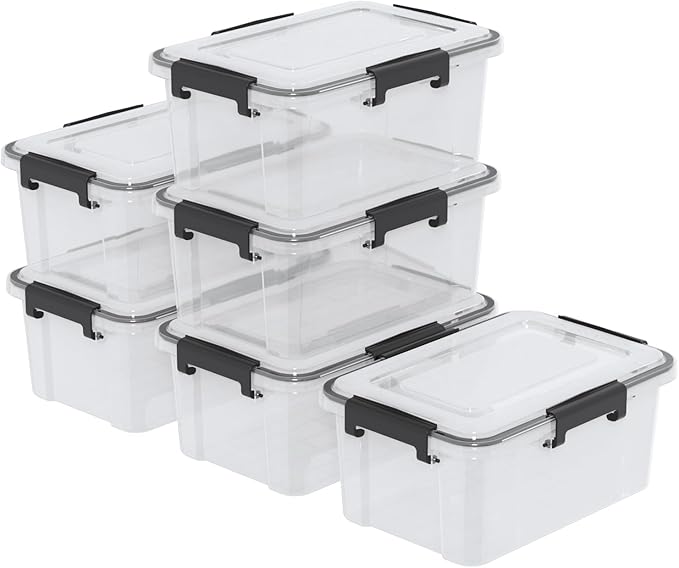 6 Pack 10 L Stackable Storage Bin with Latching Lid and Tight Seal, Airtight Storage Container Boxes for Dry Food, Keep Fresh